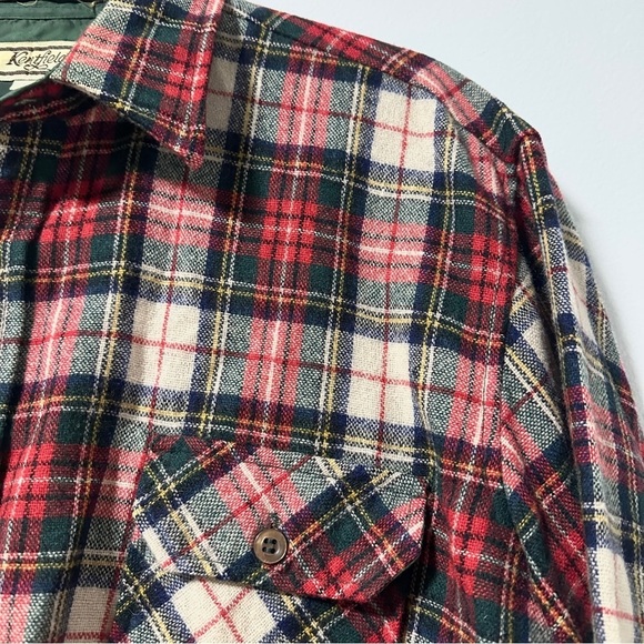 Vintage 70s Kentfield Red Plaid Wool Blend Flannel Button Down Men’s Size Large - Picture 5 of 14